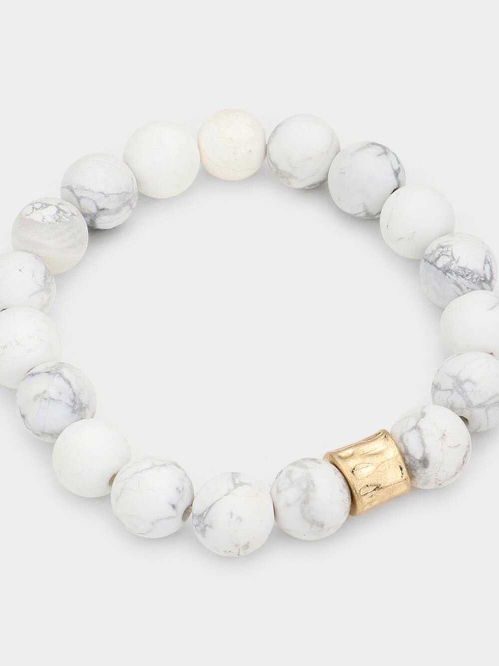 White Howlite Semi Precious Stone Beaded Stretch Bracelet - Boho Stacking